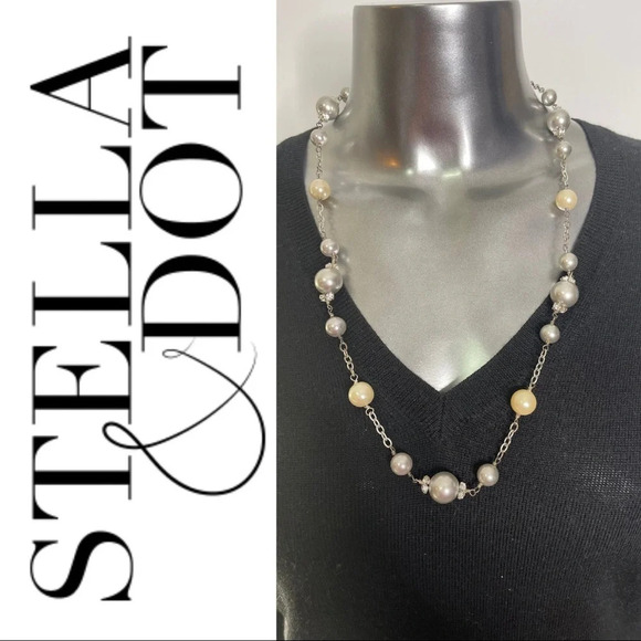 Stella & Dot Silver Chain w/ Pearl  Like Beads - Picture 1 of 3
